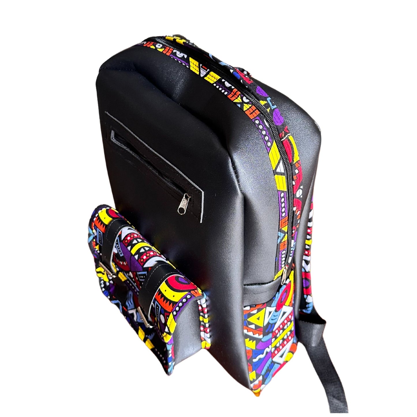 Leather Backpack with African Print Pattern 1 - Pearl Africa
