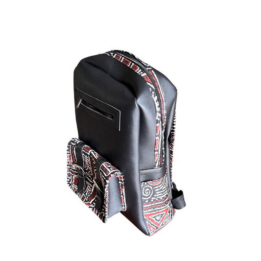 Leather Backpack with African Print Pattern 2 - Pearl Africa